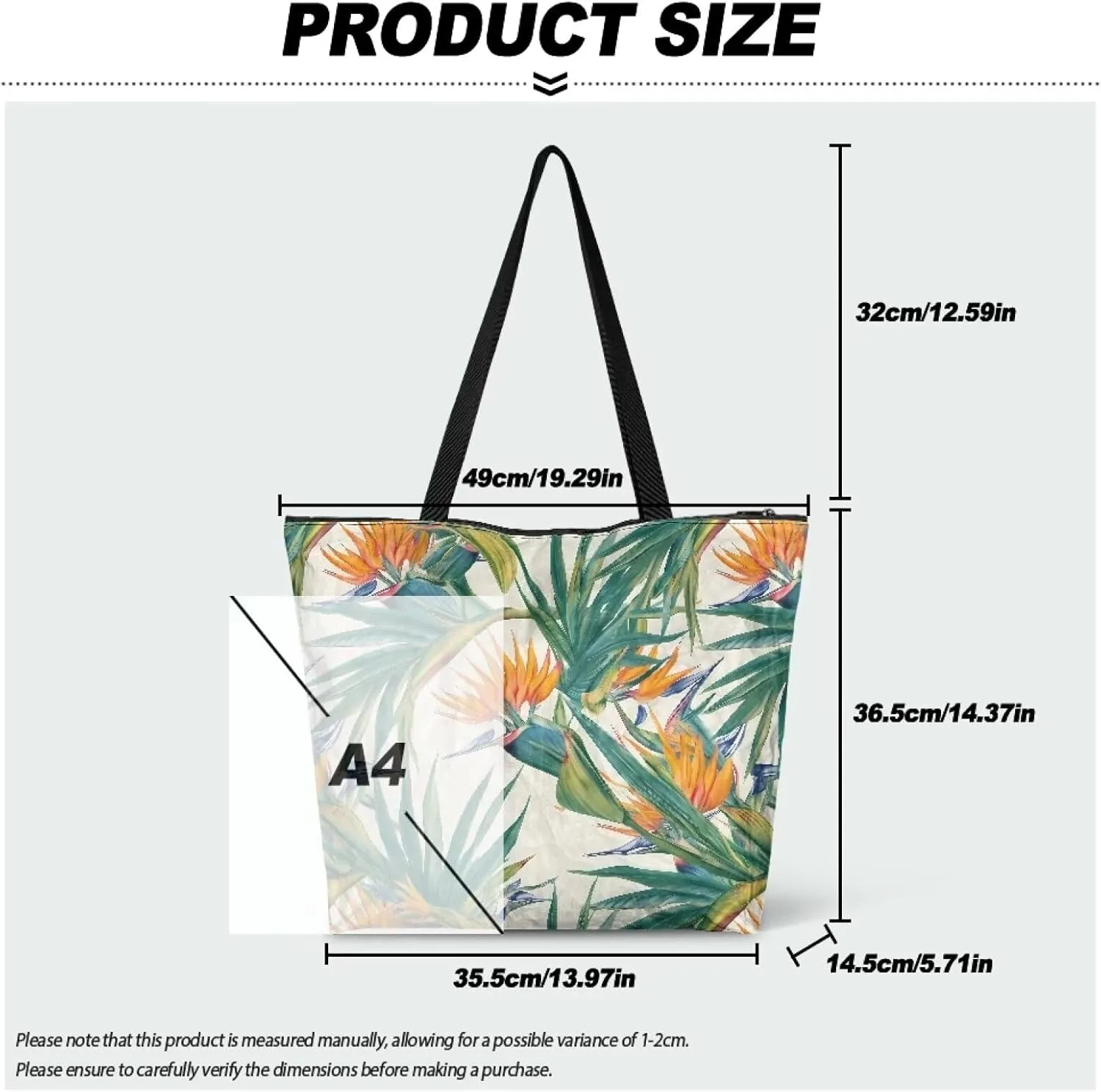 Tropical Waterproof Paper Tote Bag for Women, Hawaii Style Zipper Eco Work Tote Handbag Shoulder Bag for Travel