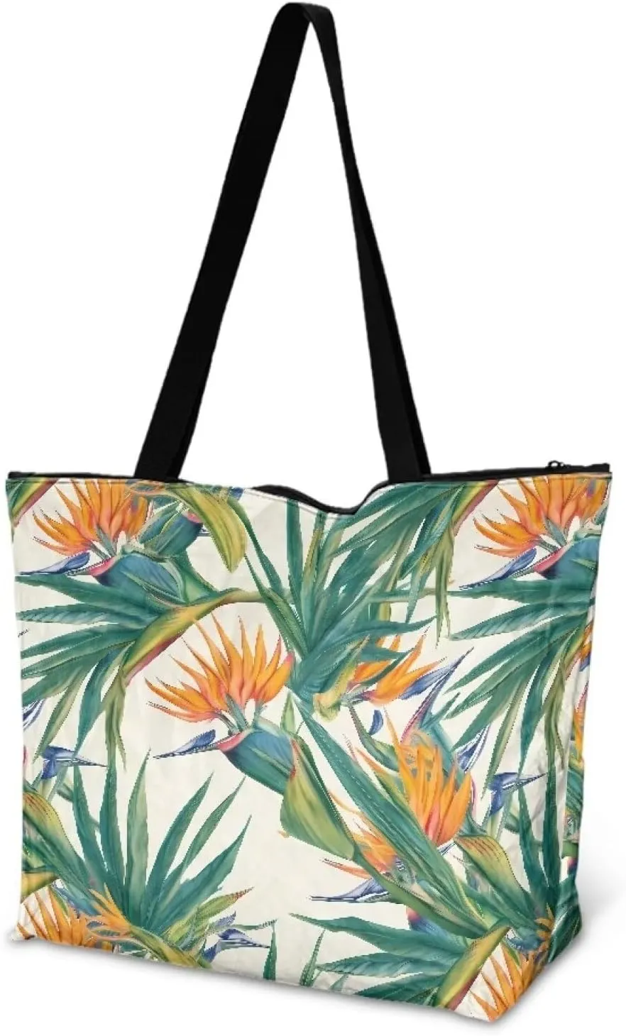 Tropical Waterproof Paper Tote Bag for Women, Hawaii Style Zipper Eco Work Tote Handbag Shoulder Bag for Travel