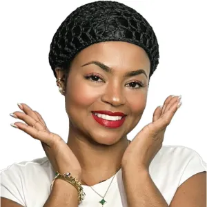 Tubi Mesh Crochet Hair Net Knit Snood Hat Thick Short Women Hairnet Wrap Doobie Snoods Cover Ornament for Sleeping Black