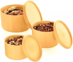 Tupperware Blossom 3 Canister Set includes (6-Pieces -Bases & Lids) 2 cup, 4 cup and 6 cup storage, Juicy Peach