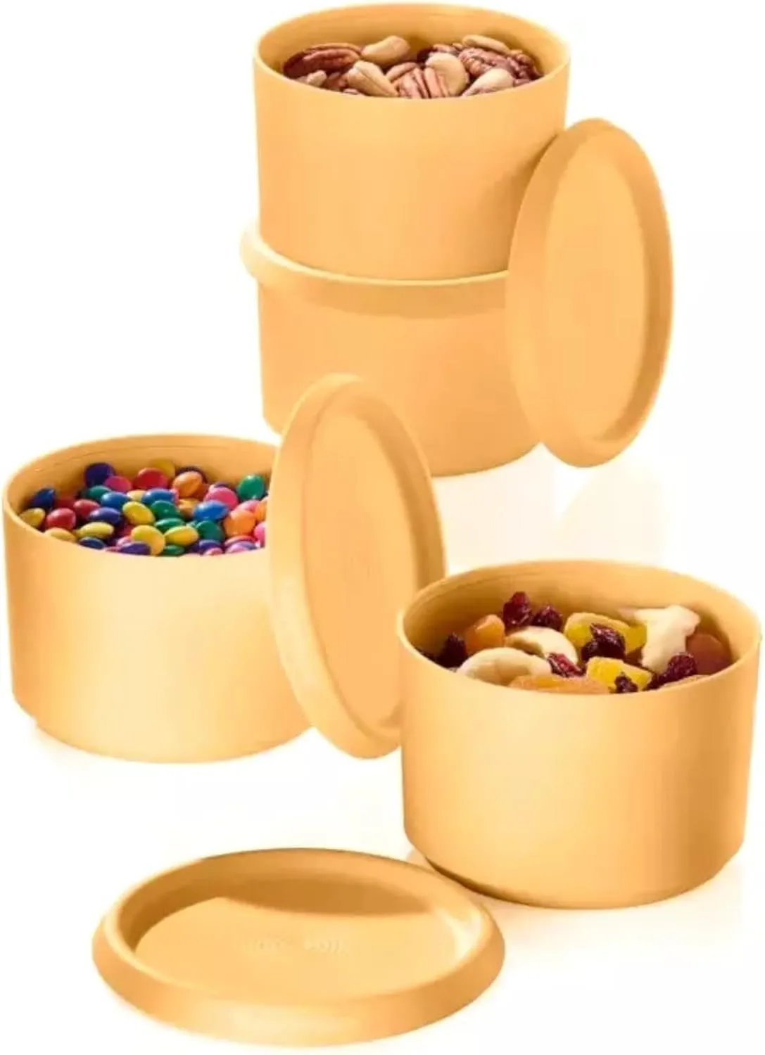 Tupperware Blossom 4 Canister Set includes (8-Pieces -Bases & Lids) 2 Cup storage, Juicy Peach