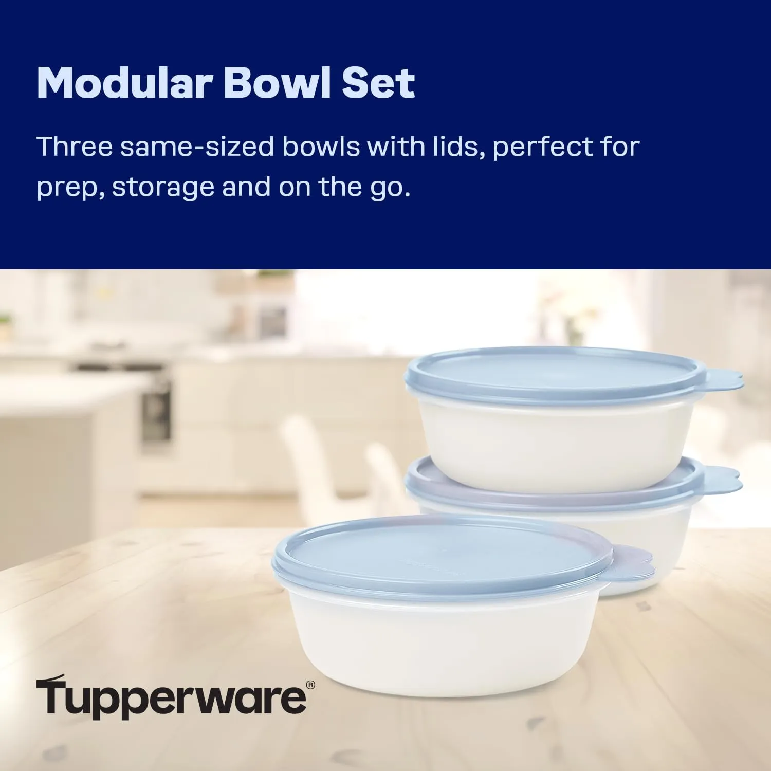 Tupperware Modular 2.5 Cup 3-Bowl Food Storage Set With Lids, Dishwasher Safe and BPA Free (3 Containers, 3 Lids)