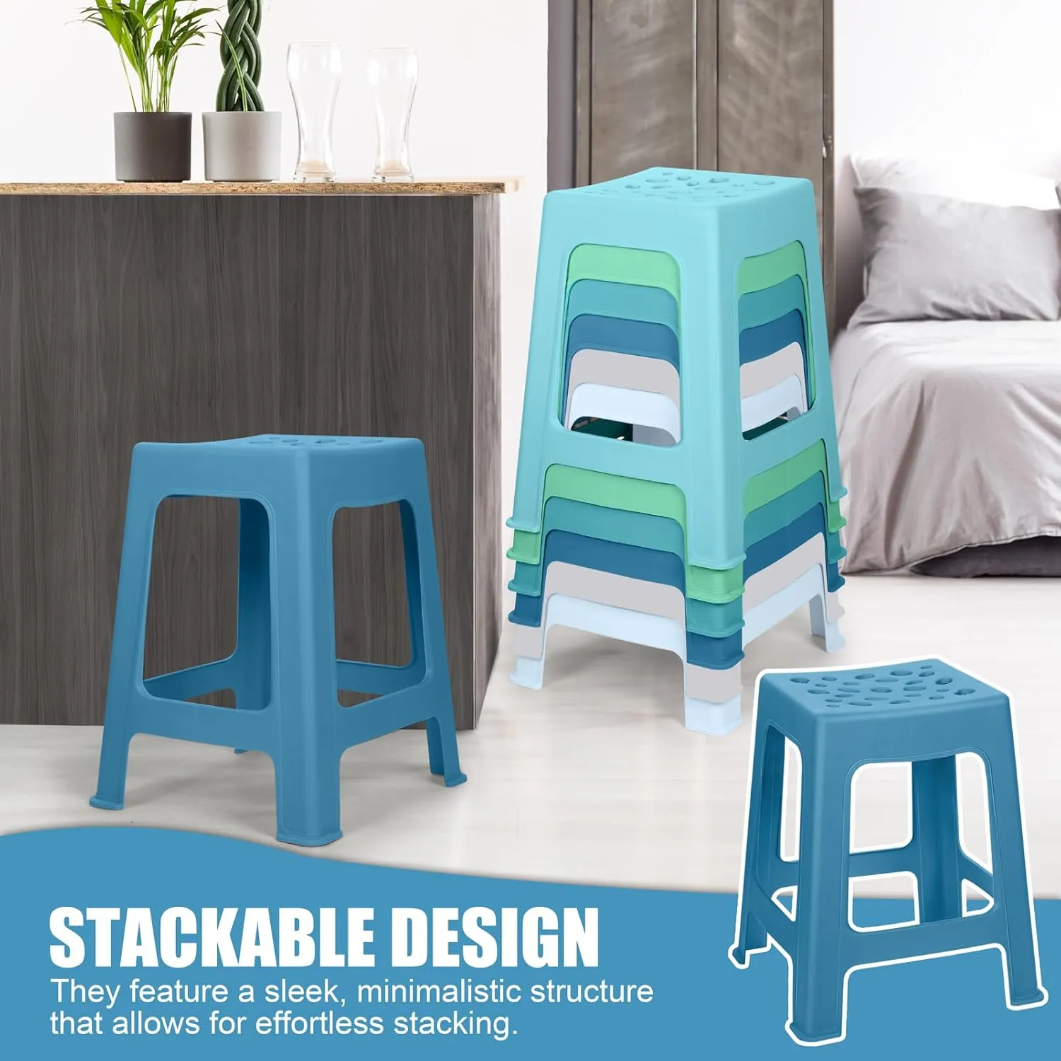 TURSTIN 12 Pack Plastic Stools 16.9 Inch Nesting Stools 6 Color Portable Backless Bar Stool Flexible Seating Chairs for Classroom Office Home