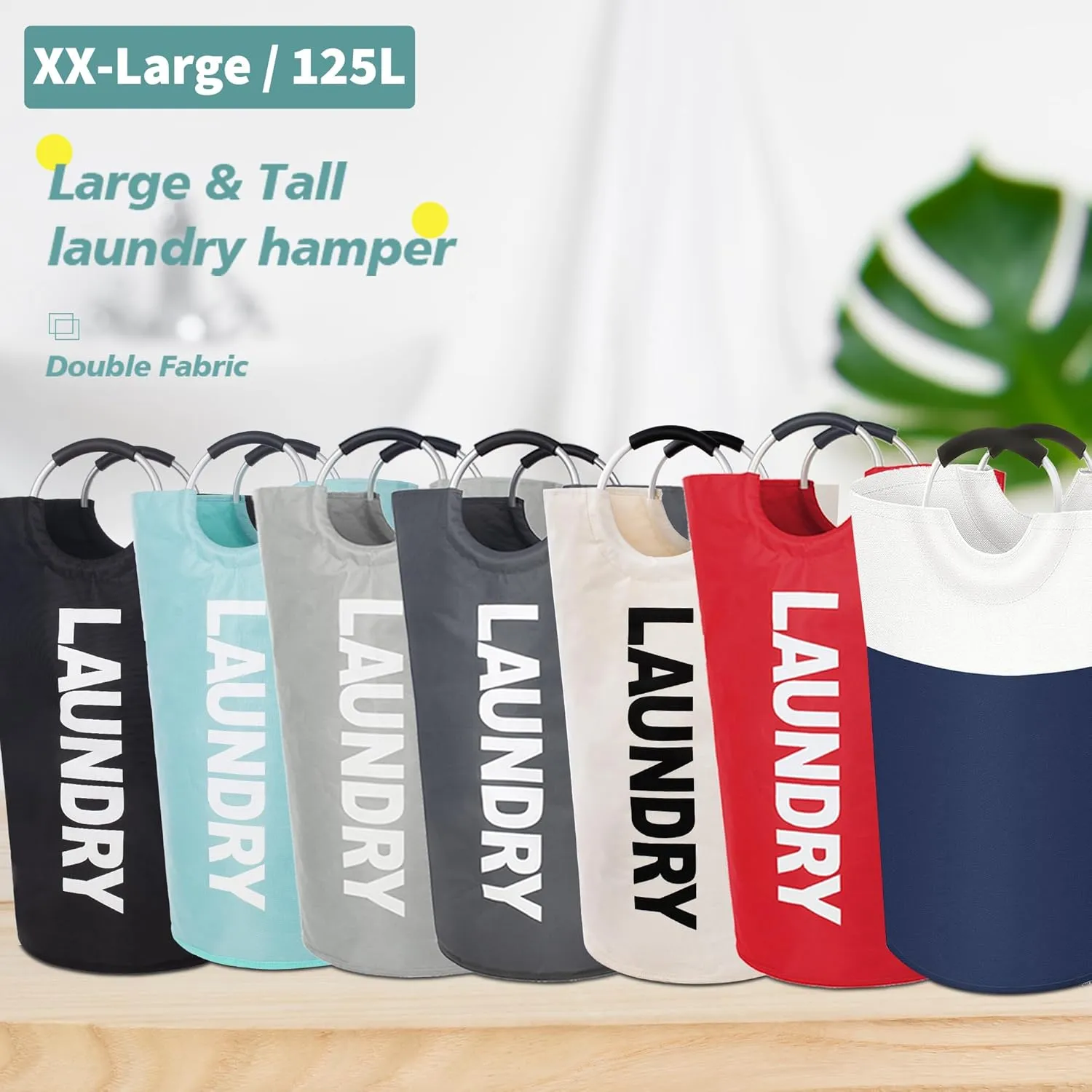 Twira 125L Pro XX-Large Laundry Baskets, Laundry Hamper Stands Up Well, Laundry Bag with Padded Handles, Waterproof Laundry Basket Collapsible, Clothes Hamper for College, Laundry, Bathroom (Beige)