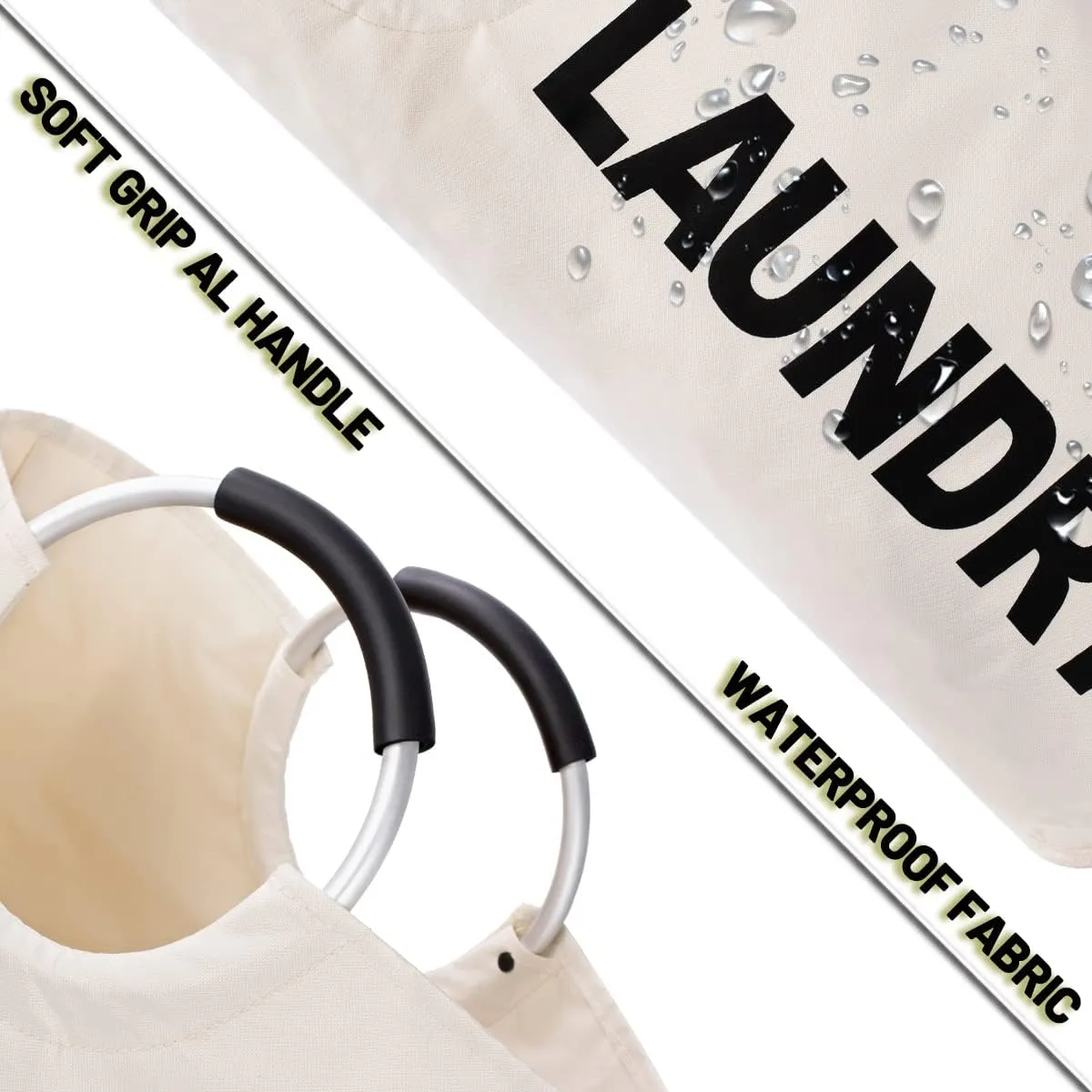 Twira 125L Pro XX-Large Laundry Baskets, Laundry Hamper Stands Up Well, Laundry Bag with Padded Handles, Waterproof Laundry Basket Collapsible, Clothes Hamper for College, Laundry, Bathroom (Beige)