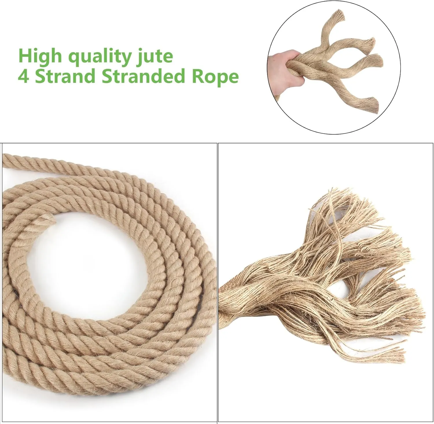 Twisted Manila Rope 3/4 in x 100 ft Natural Jute Ropes Thick Hemp Rope for Railing Docks Tug of War Decorating Crafts Nautical Landscaping Swing Hammock