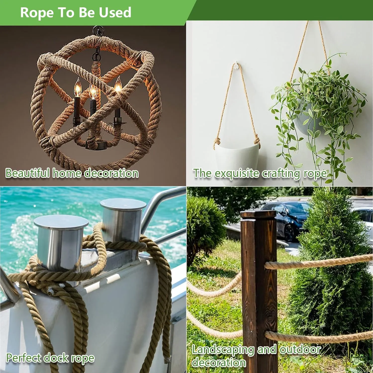 Twisted Manila Rope 3/4 in x 100 ft Natural Jute Ropes Thick Hemp Rope for Railing Docks Tug of War Decorating Crafts Nautical Landscaping Swing Hammock