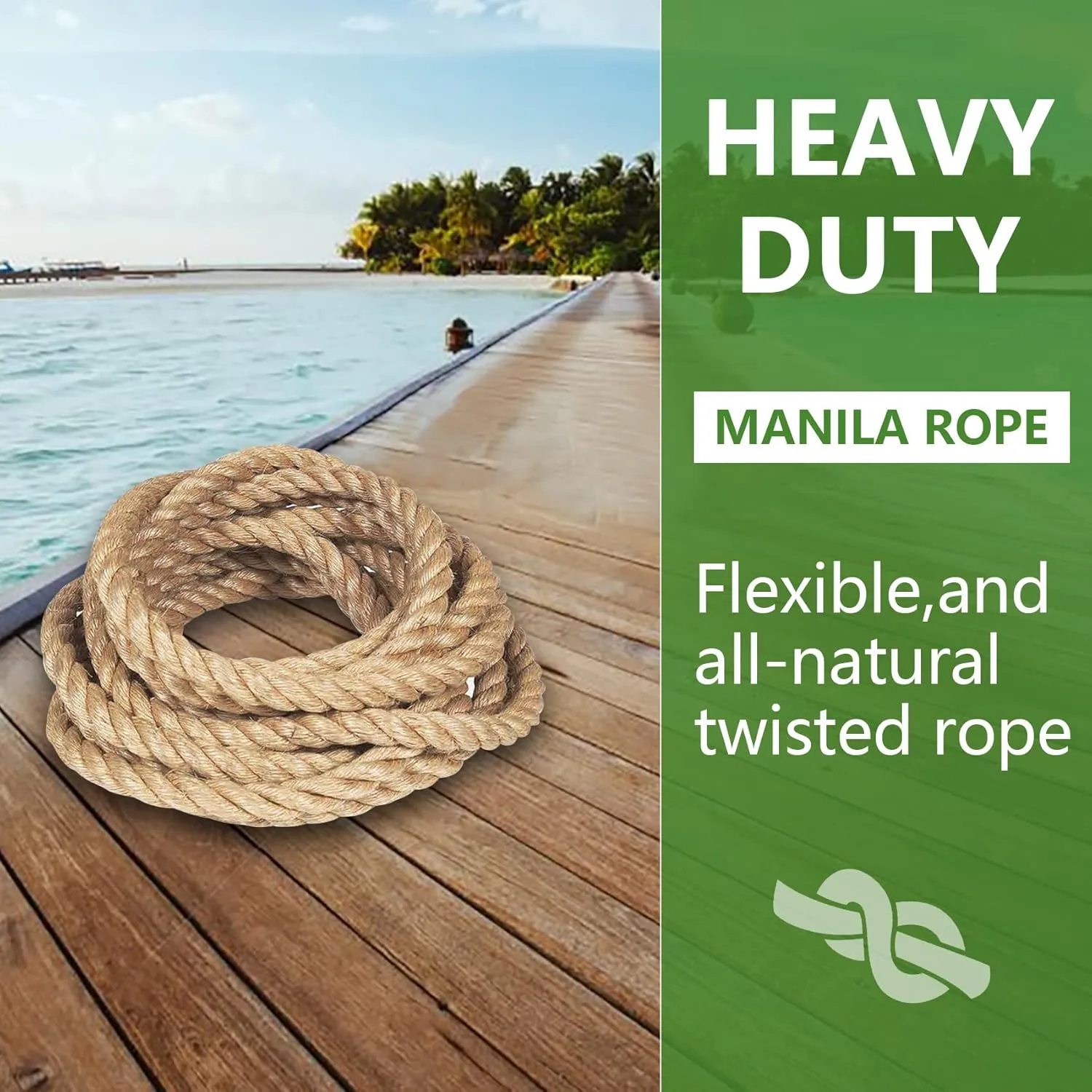 Twisted Manila Rope 3/4 in x 100 ft Natural Jute Ropes Thick Hemp Rope for Railing Docks Tug of War Decorating Crafts Nautical Landscaping Swing Hammock
