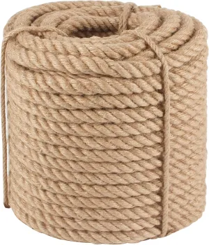 Twisted Manila Rope 3/4 in x 100 ft Natural Jute Ropes Thick Hemp Rope for Railing Docks Tug of War Decorating Crafts Nautical Landscaping Swing Hammock
