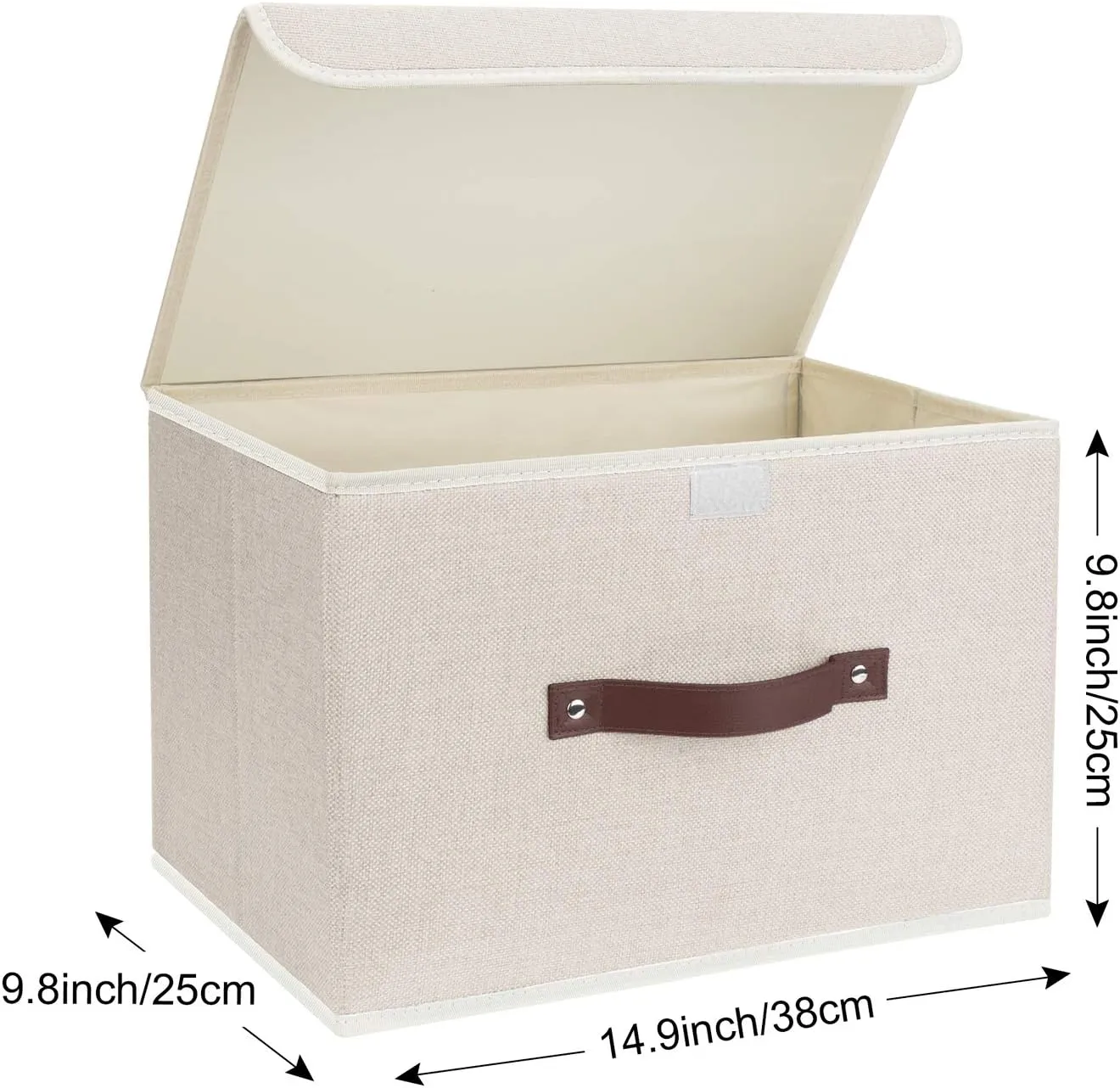 TYEERS Collapsible Storage Boxes, Washable Fabric Storage Bins with Lids, 14.9x9.8x9.8 inches, 2 Pack, Beige