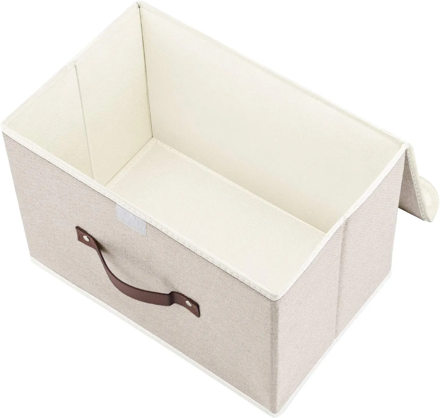TYEERS Collapsible Storage Boxes, Washable Fabric Storage Bins with Lids, 14.9x9.8x9.8 inches, 2 Pack, Beige