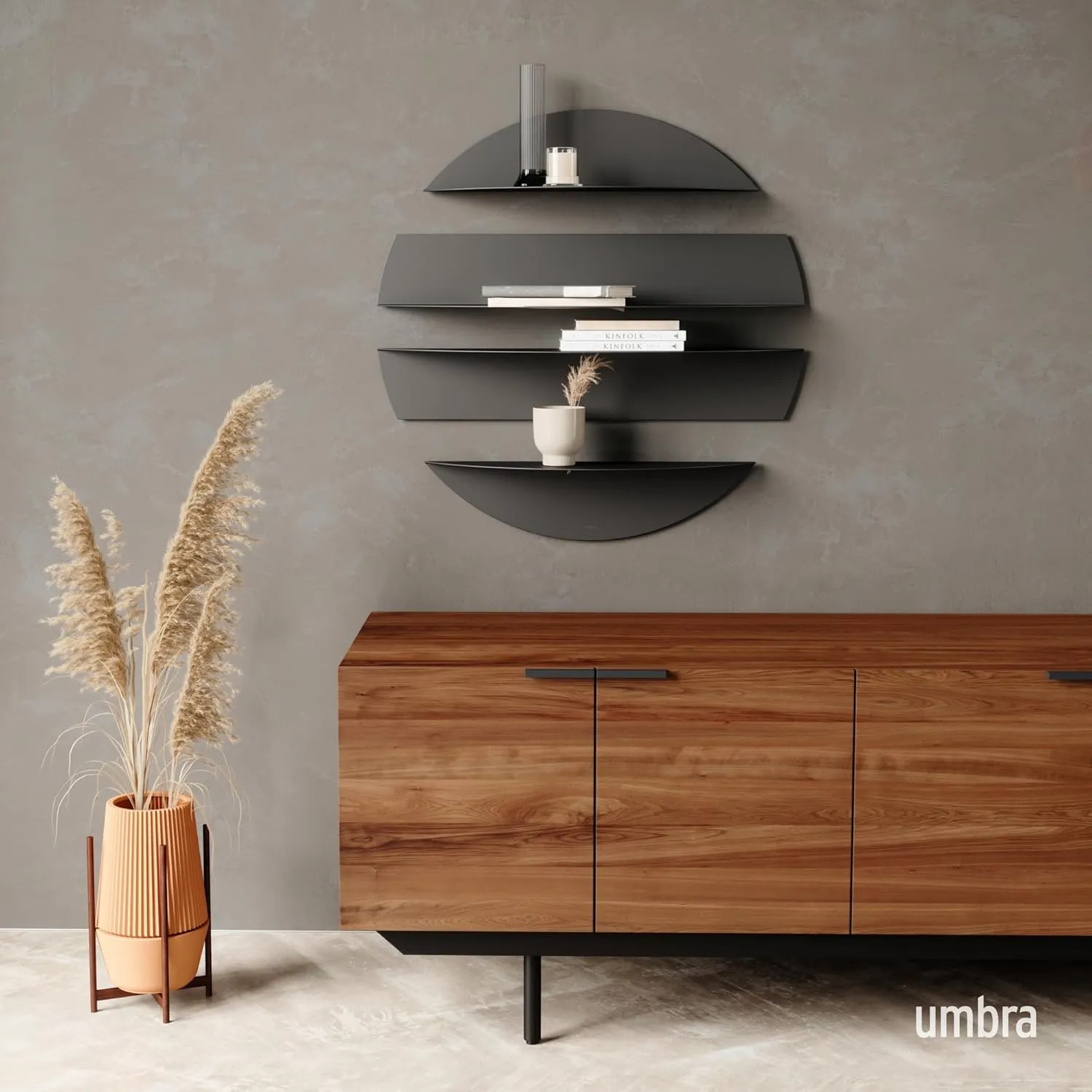Umbra Solis Decorative Metal Floating Wall Shelf, Stone, Black