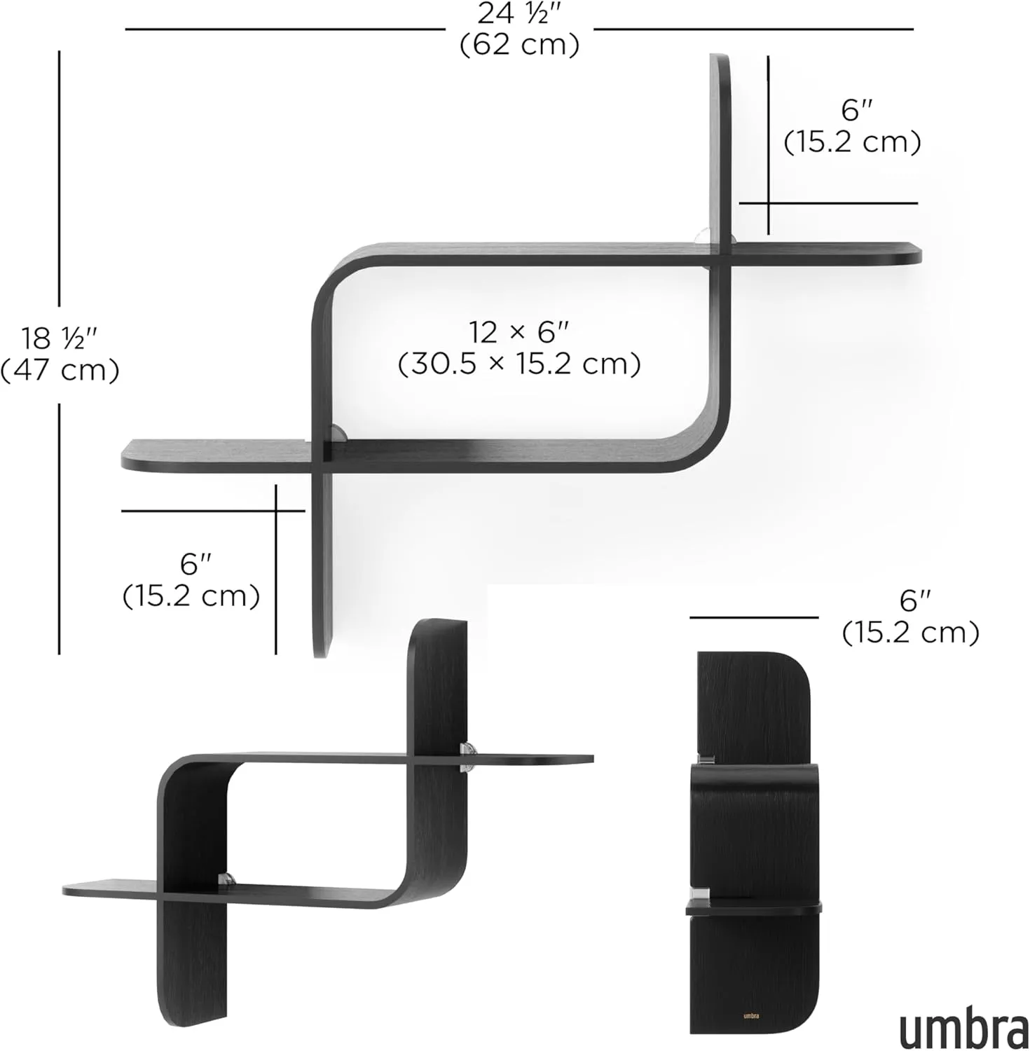 Umbra Wall Mounted Shelf, Vertical/Horizontal, 24.4 x 18.5 inches (62 x 47 cm), Black