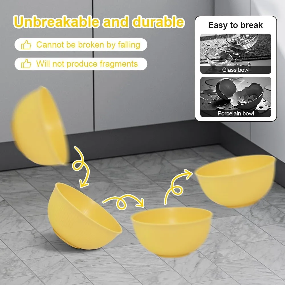 Unbreakable Cereal Bowls Set of 12 - Microwave & Dishwasher Safe BPA-Free Plastic Bowls for Family, Kids, Camping - Non-Slip, Eco Wheat Straw Soup Bowls (26oz)