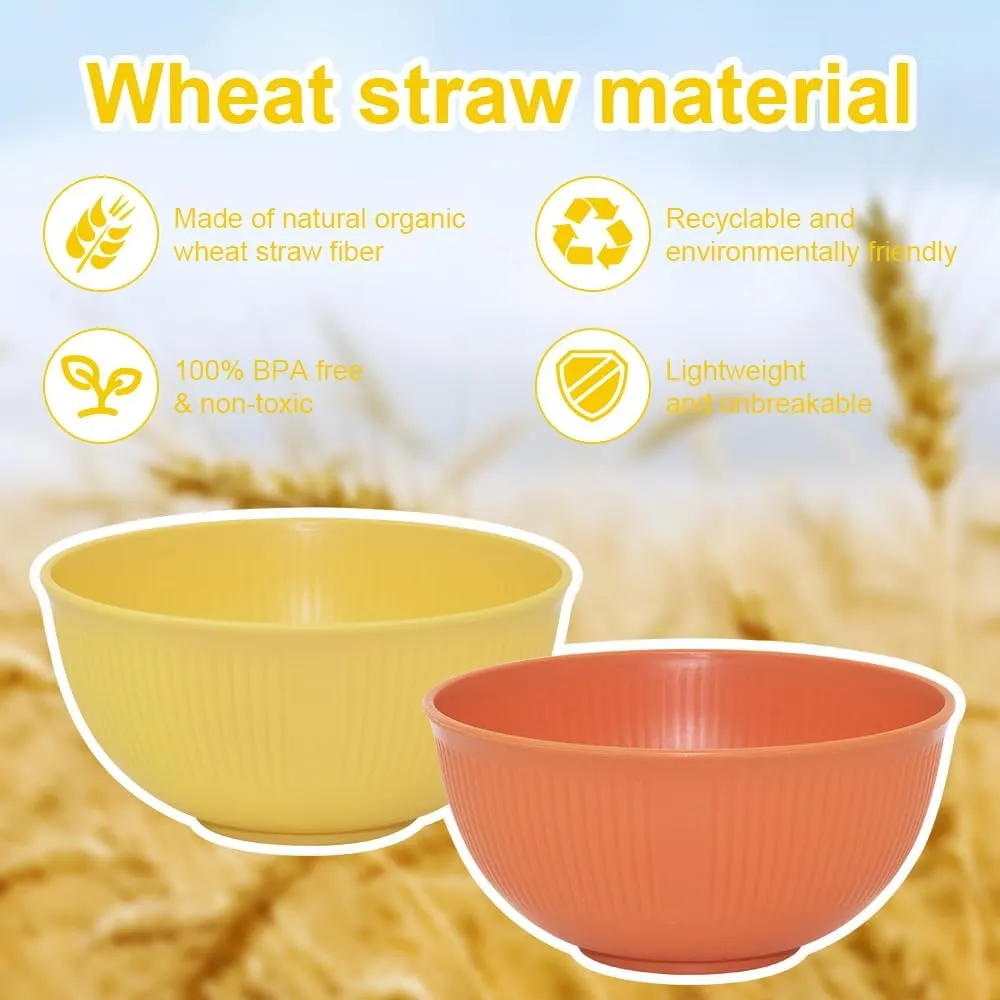Unbreakable Cereal Bowls Set of 12 - Microwave & Dishwasher Safe BPA-Free Plastic Bowls for Family, Kids, Camping - Non-Slip, Eco Wheat Straw Soup Bowls (26oz)