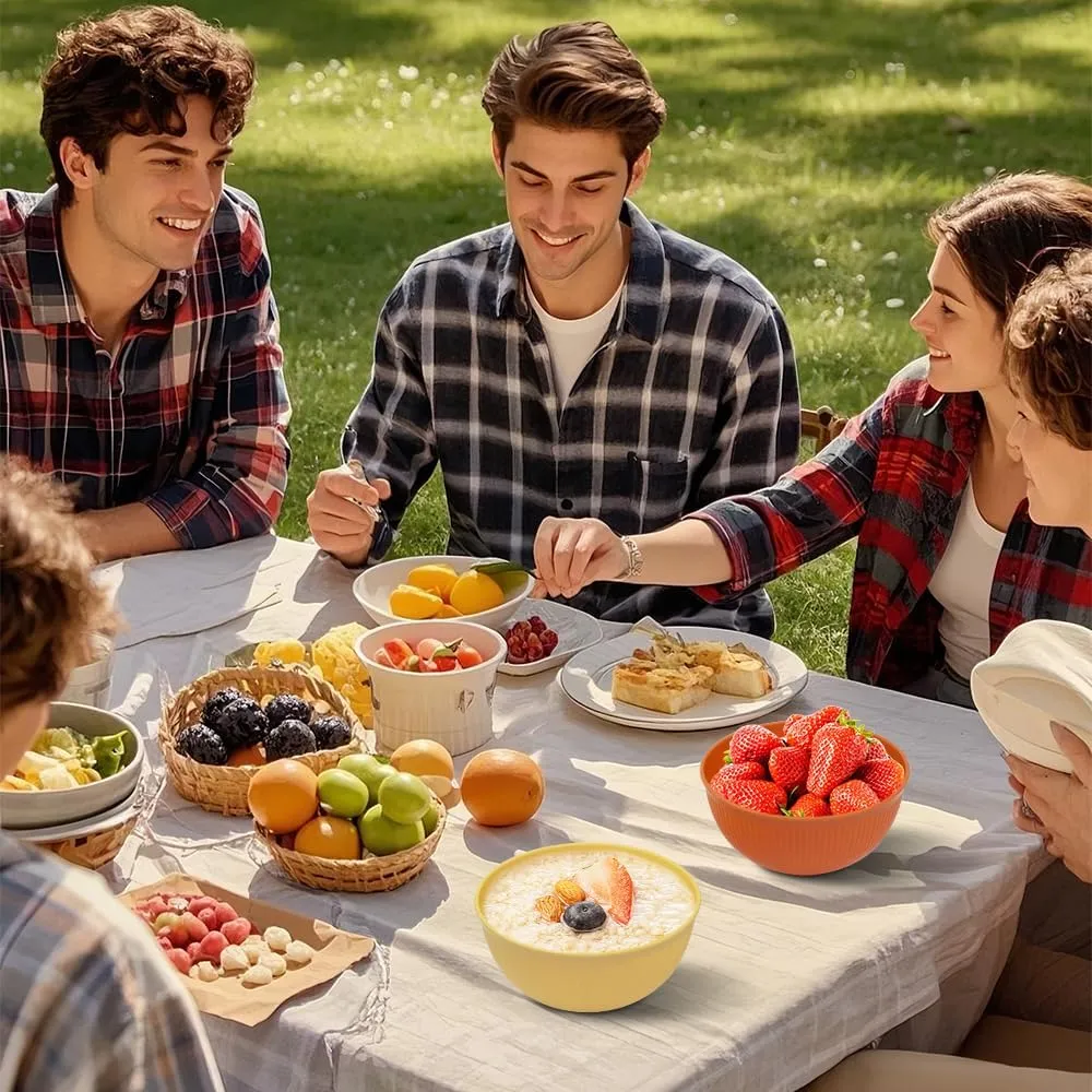 Unbreakable Cereal Bowls Set of 12 - Microwave & Dishwasher Safe BPA-Free Plastic Bowls for Family, Kids, Camping - Non-Slip, Eco Wheat Straw Soup Bowls (26oz)