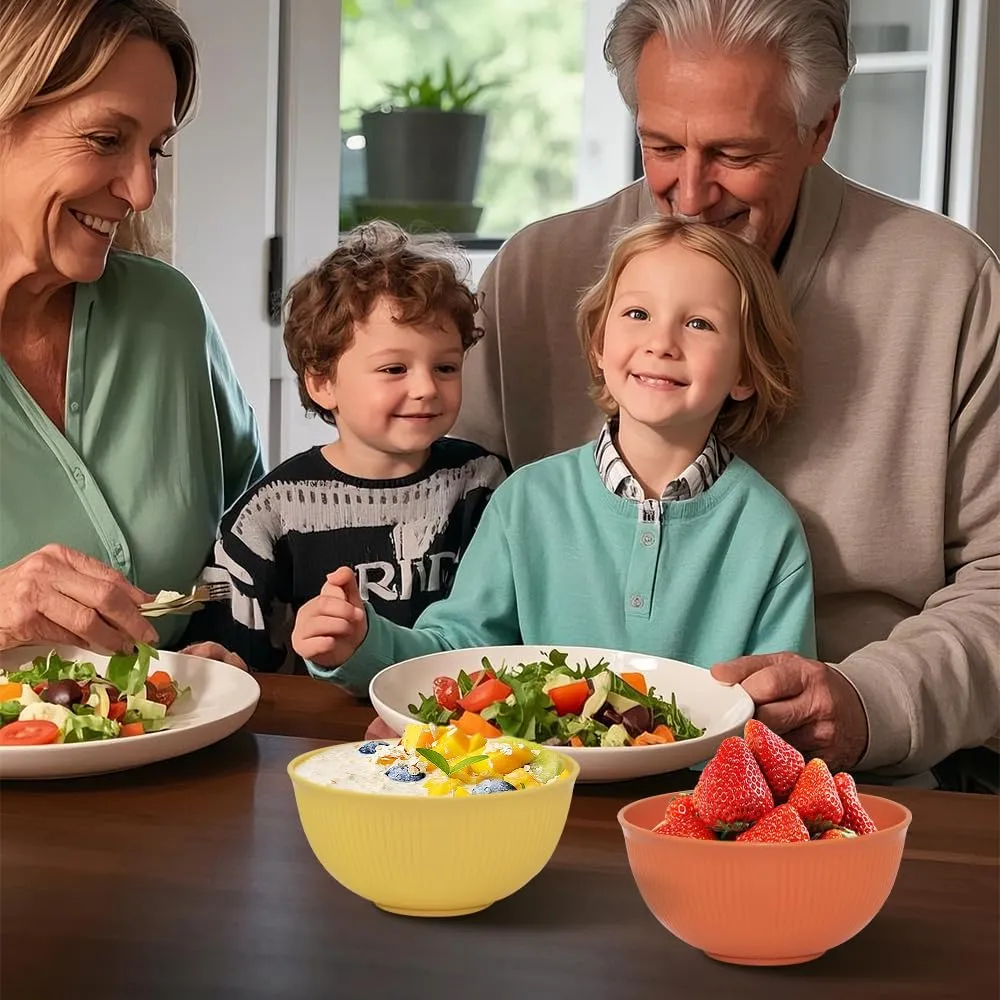 Unbreakable Cereal Bowls Set of 12 - Microwave & Dishwasher Safe BPA-Free Plastic Bowls for Family, Kids, Camping - Non-Slip, Eco Wheat Straw Soup Bowls (26oz)