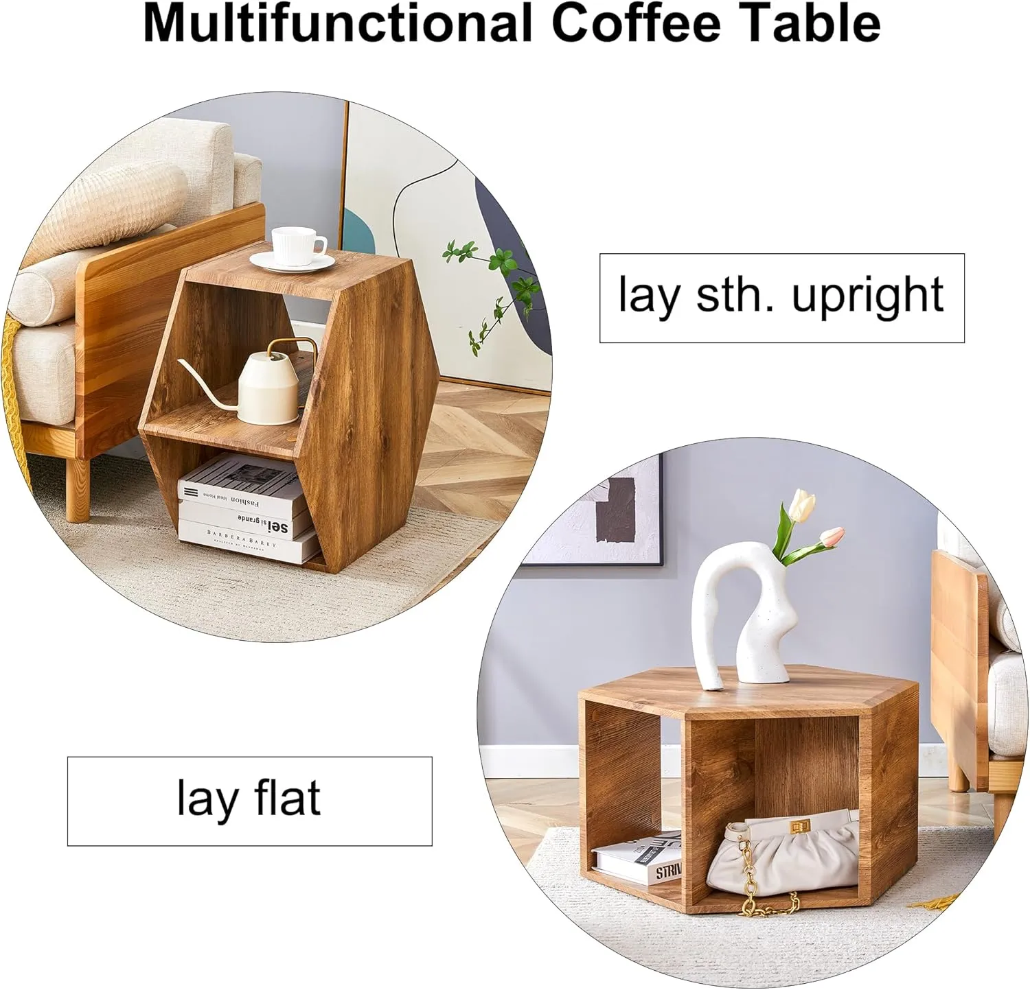 Unique Coffee Table for Home, Noguchi Coffee Table with Storage Space Characteristic Pattern Stickers Multi-Hole Simple and Convenient Design Natural Wood Desk for Living Roon (Wood 1  MDF)