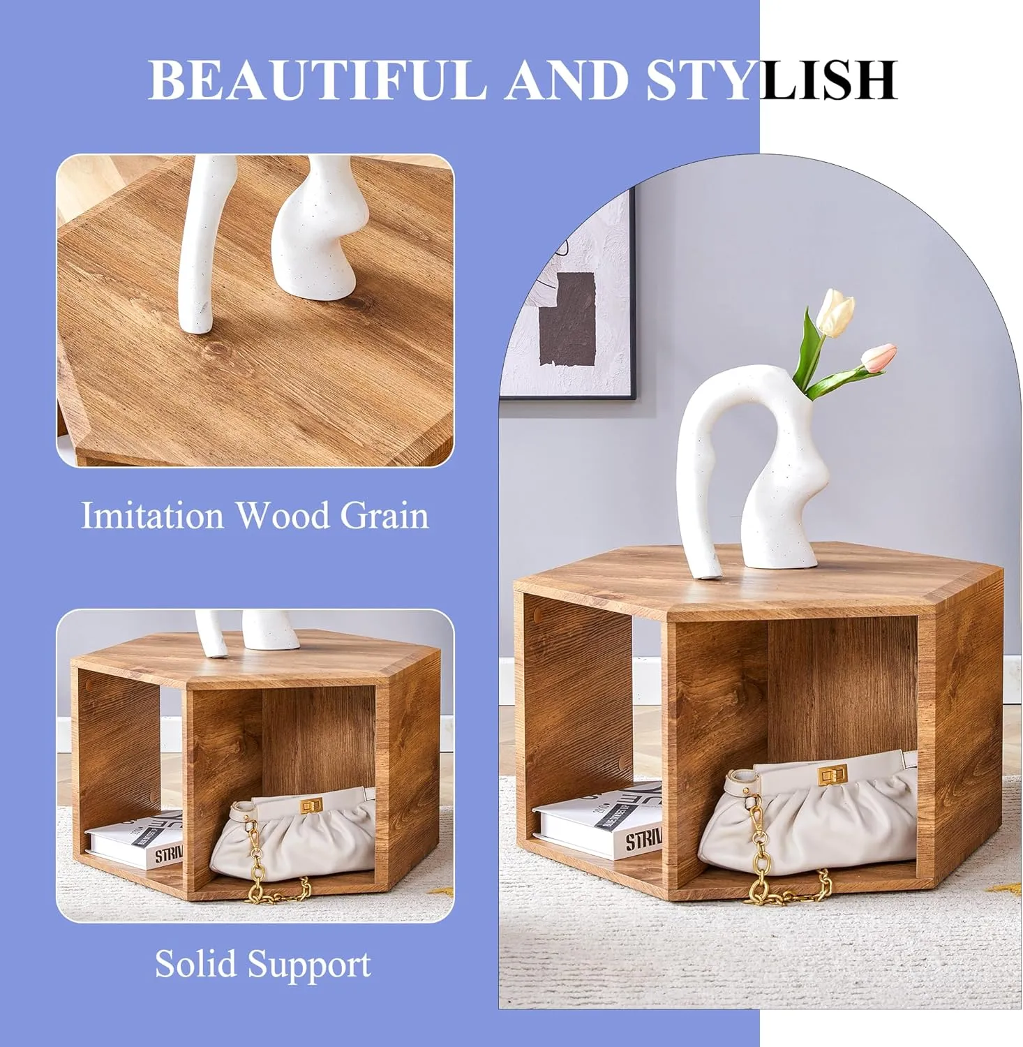Unique Coffee Table for Home, Noguchi Coffee Table with Storage Space Characteristic Pattern Stickers Multi-Hole Simple and Convenient Design Natural Wood Desk for Living Roon (Wood 1  MDF)