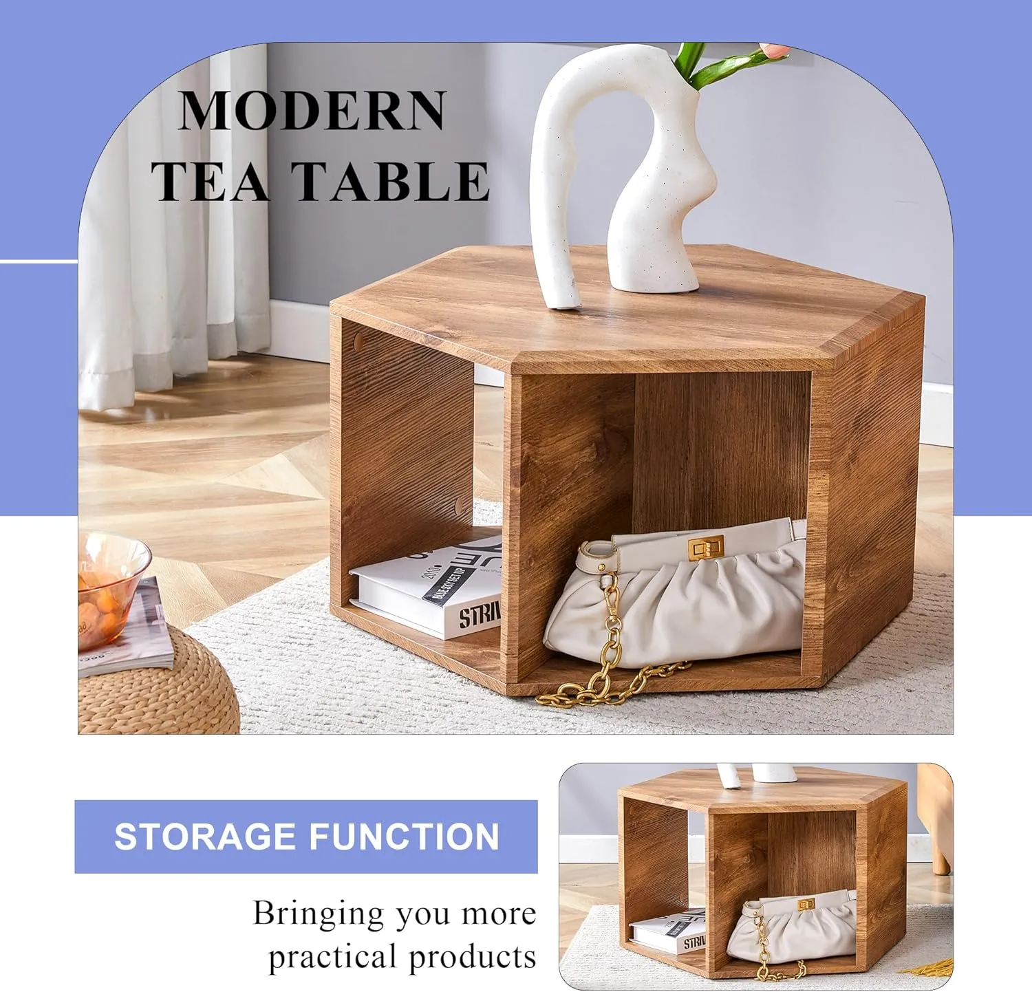 Unique Coffee Table for Home, Noguchi Coffee Table with Storage Space Characteristic Pattern Stickers Multi-Hole Simple and Convenient Design Natural Wood Desk for Living Roon (Wood 1  MDF)