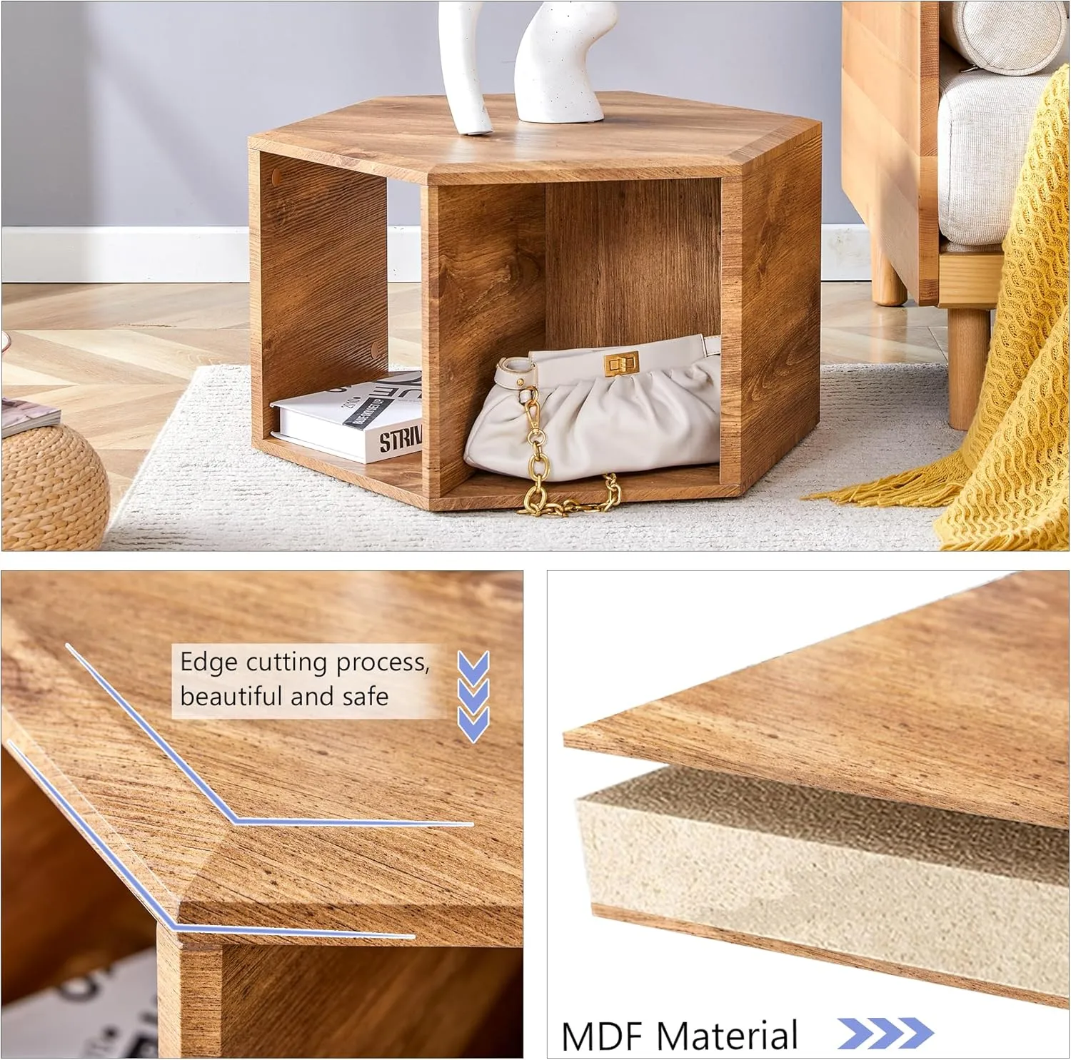 Unique Coffee Table for Home, Noguchi Coffee Table with Storage Space Characteristic Pattern Stickers Multi-Hole Simple and Convenient Design Natural Wood Desk for Living Roon (Wood 1  MDF)