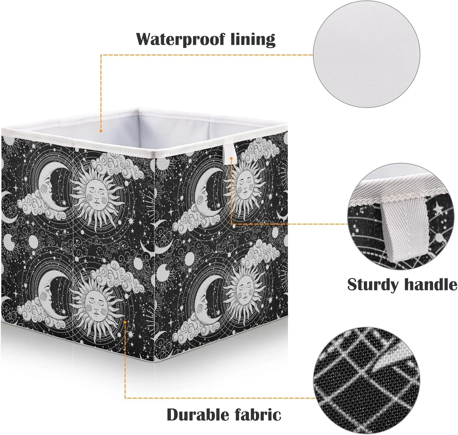Universe, Crescent Moon and Sun with Moon Astrology Divination, Magic Rectangle Foldable Cube Storage Basket Collapsible Fabric with Handles Organizer Clothes for Home Bedroom 15.7 x 10.6 x 7 in