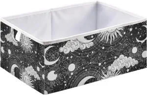 Universe, Crescent Moon and Sun with Moon Astrology Divination, Magic Rectangle Foldable Cube Storage Basket Collapsible Fabric with Handles Organizer Clothes for Home Bedroom 15.7 x 10.6 x 7 in
