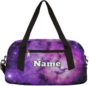 Universe Custom Name Kids Duffel Overnight Bag for Little Boys Girls Teen, Galaxy Nebula Tie Dye Pattern Personalized Small Gym Sport Duffel Bag, Customized Kids Gifts