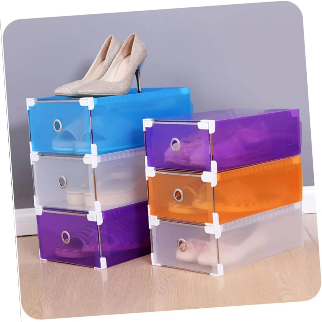 Unomor Shoe Box Storage Organizer 5 Pull-out Drawers Women's Shoes Storage White 31x20x11cm Semi