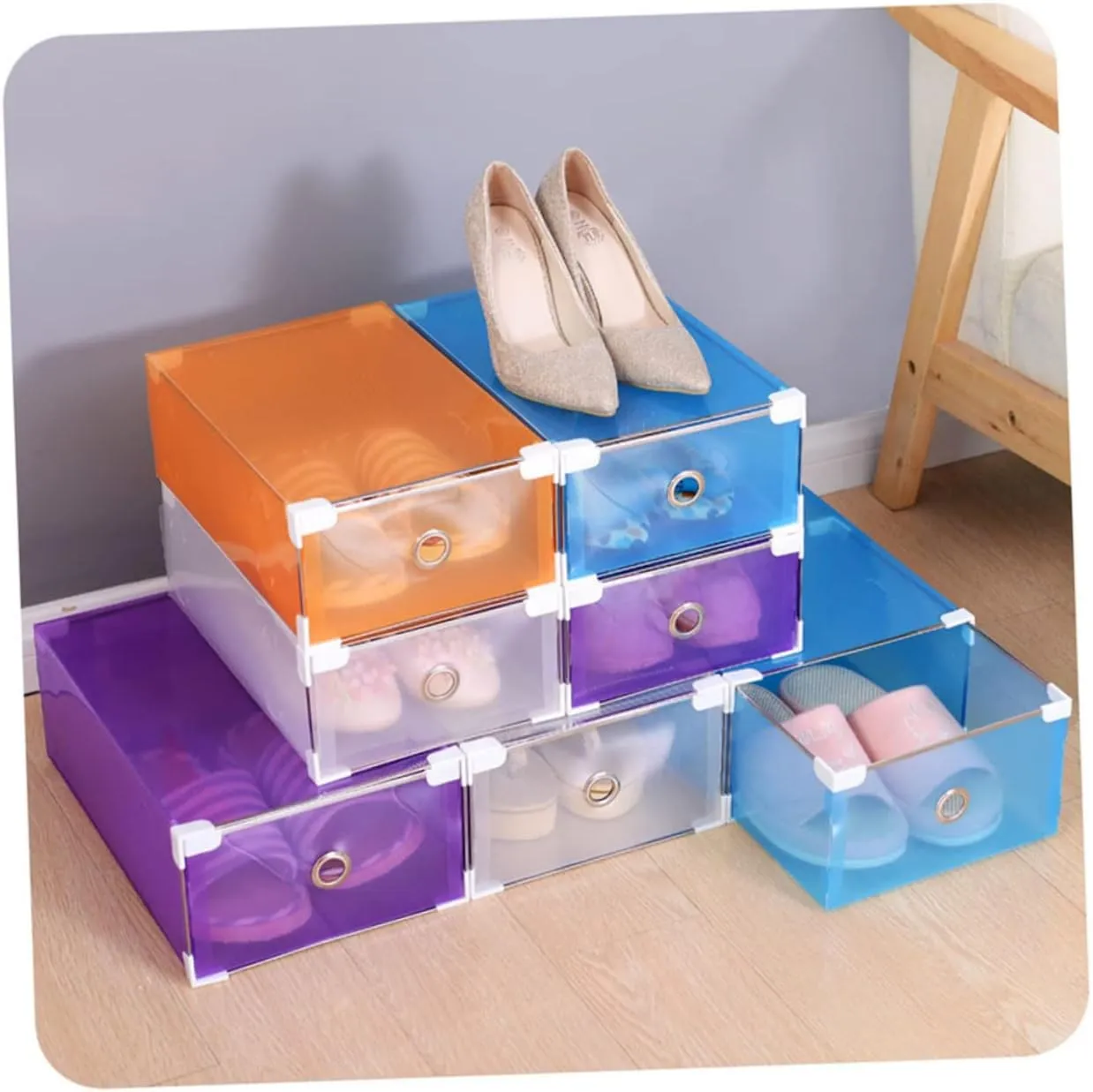 Unomor Shoe Box Storage Organizer 5 Pull-out Drawers Women's Shoes Storage White 31x20x11cm Semi