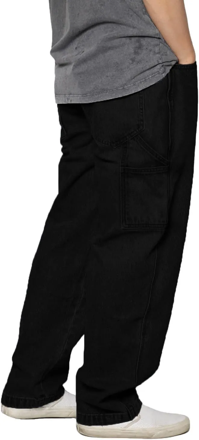 URBANJ Men's Baggy Jeans Loose Fit Wide Leg Denim Pants