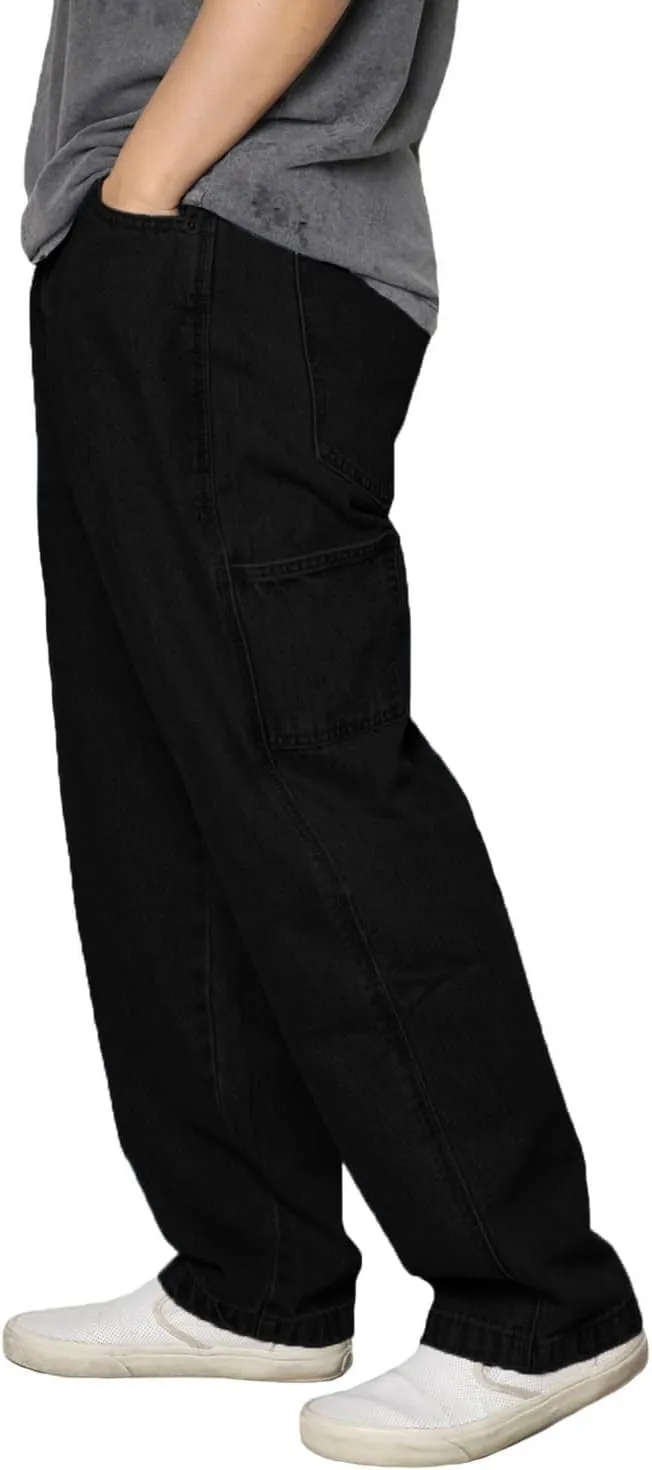 URBANJ Men's Baggy Jeans Loose Fit Wide Leg Denim Pants