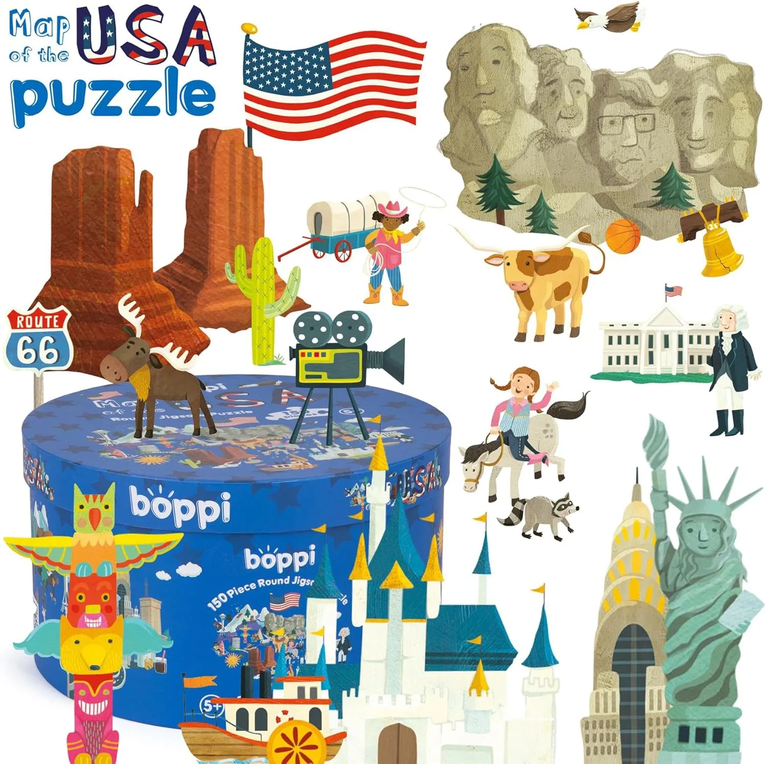USA State Map Jigsaw Puzzles - 150 Piece Map of The USA Puzzle for Kids from 100% Recycled Card - Puzzle of USA Map for Kids Learning Resources - for Children Ages 5  by boppi