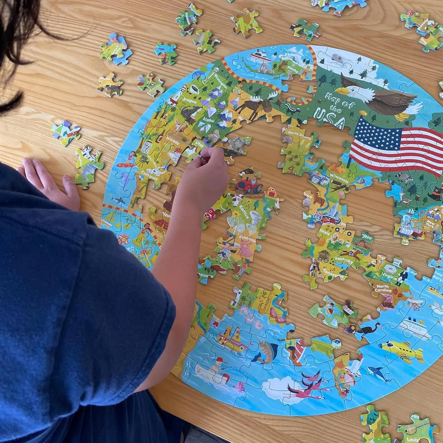 USA State Map Jigsaw Puzzles - 150 Piece Map of The USA Puzzle for Kids from 100% Recycled Card - Puzzle of USA Map for Kids Learning Resources - for Children Ages 5  by boppi