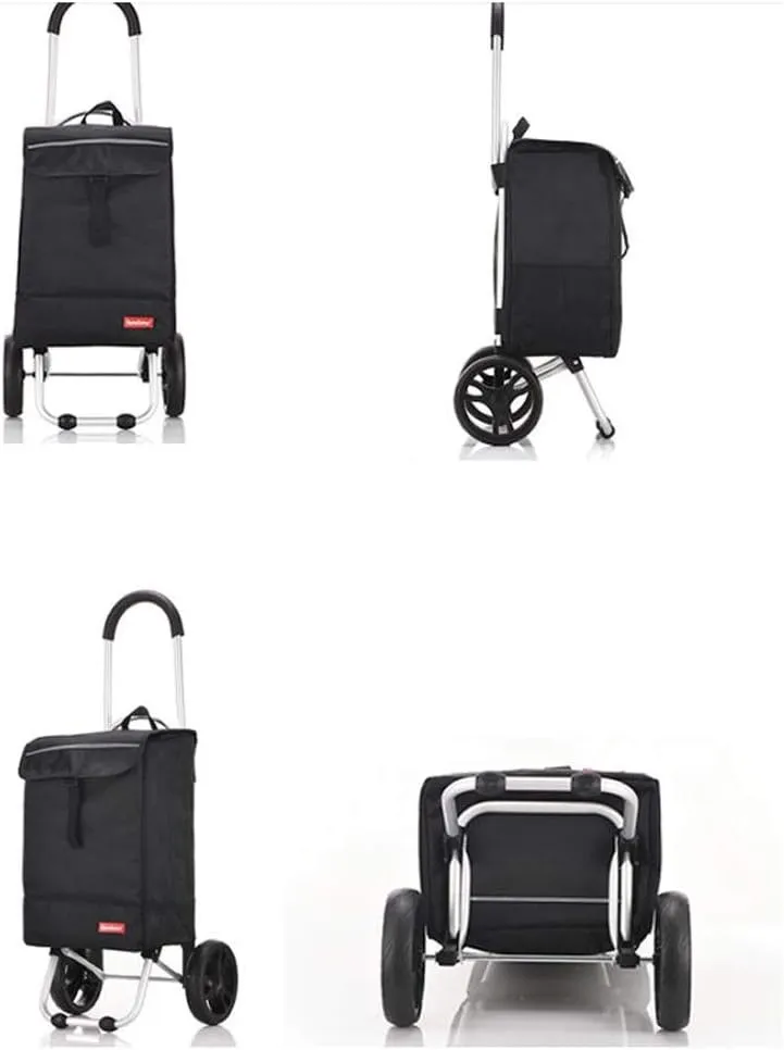 Utility Shopping Cart Shopping Trolley Aluminum Retro Foldable Miscellaneous Truck with Wheels Portable Trolley Black 34.9 * 14.4 * 12.4 Inches Portable Grocery Cart to Save Space