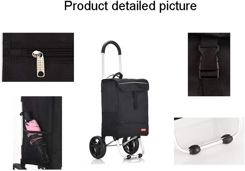 Utility Shopping Cart Shopping Trolley Aluminum Retro Foldable Miscellaneous Truck with Wheels Portable Trolley Black 34.9 * 14.4 * 12.4 Inches Portable Grocery Cart to Save Space