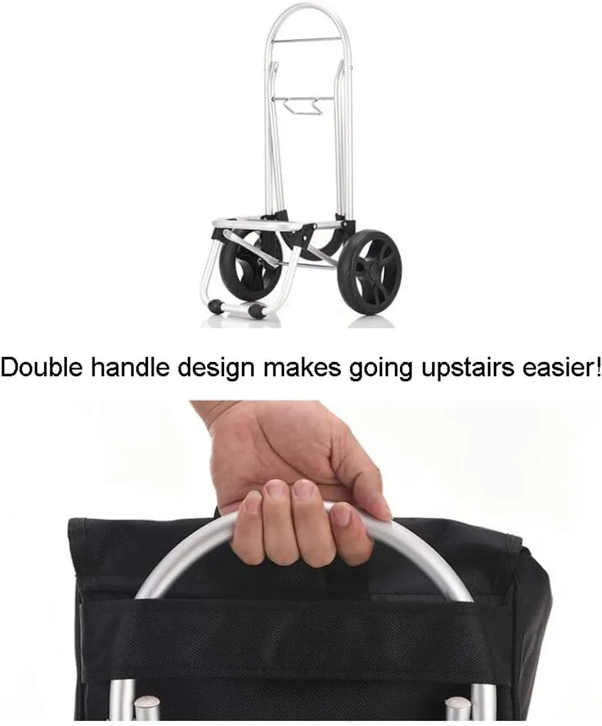 Utility Shopping Cart Shopping Trolley Aluminum Retro Foldable Miscellaneous Truck with Wheels Portable Trolley Black 34.9 * 14.4 * 12.4 Inches Portable Grocery Cart to Save Space