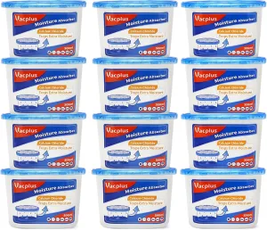 Vacplus Moisture Absorbers 12 Pack, 10.5 Oz, Humidity Absorber Boxes Attracts Extra Moisture from Your Bathroom, Closet, Kitchen, Dehumidifier for Closet (Fragrance Free), Blue
