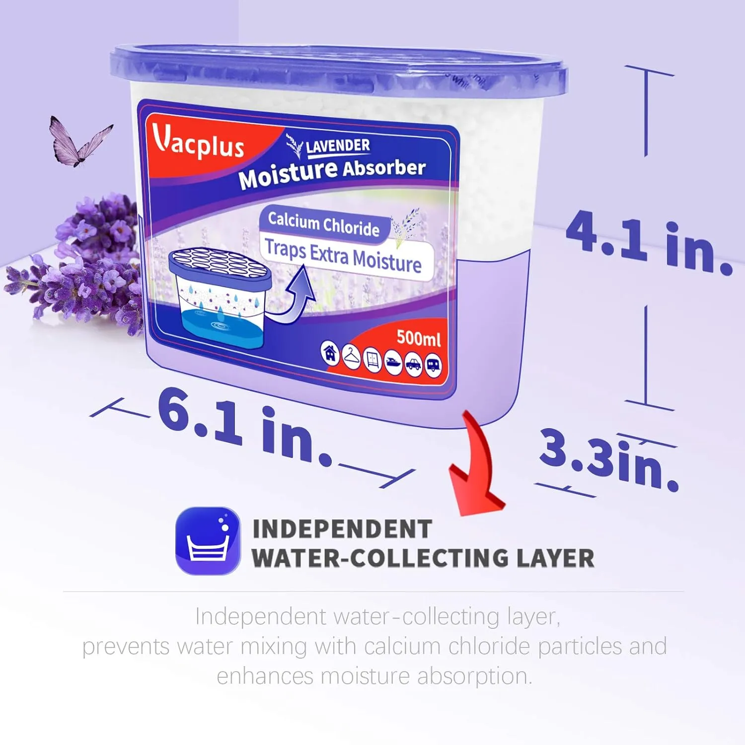 Vacplus Moisture Absorbers 6 pack, 10.5Oz Portable Humidity Absorber Boxes for Your Bathroom, Closet & Car, Dehumidifier with Lavender Fragrance, Purple