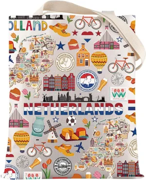 VAMSII Netherlands Souvenir Gift Amsterdam Holland Travel Tote Bag Dutch Vacation Gift Netherlands Landmarks Gift