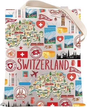VAMSII Switzerland Souvenir Gift Switzerland Lover Tote Bag Europe Trip Gift Swiss Alps Honeymoon Gift Vacation Gift