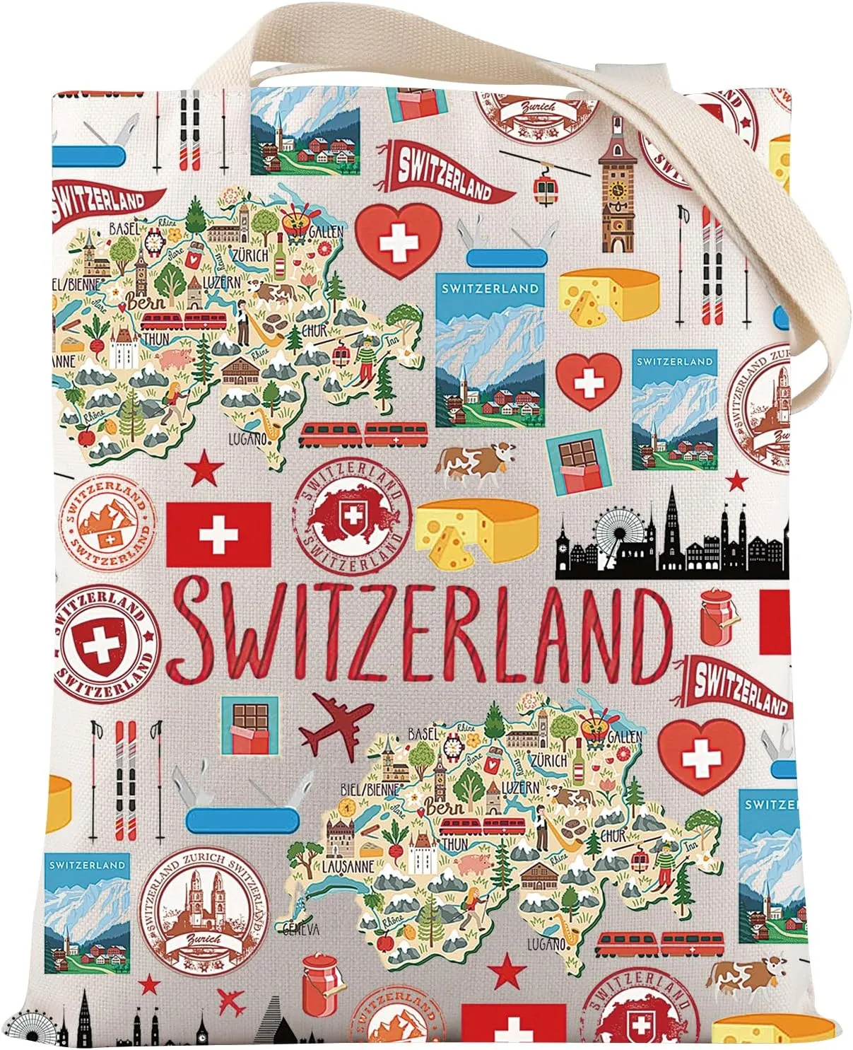 VAMSII Switzerland Souvenir Gift Switzerland Lover Tote Bag Europe Trip Gift Swiss Alps Honeymoon Gift Vacation Gift