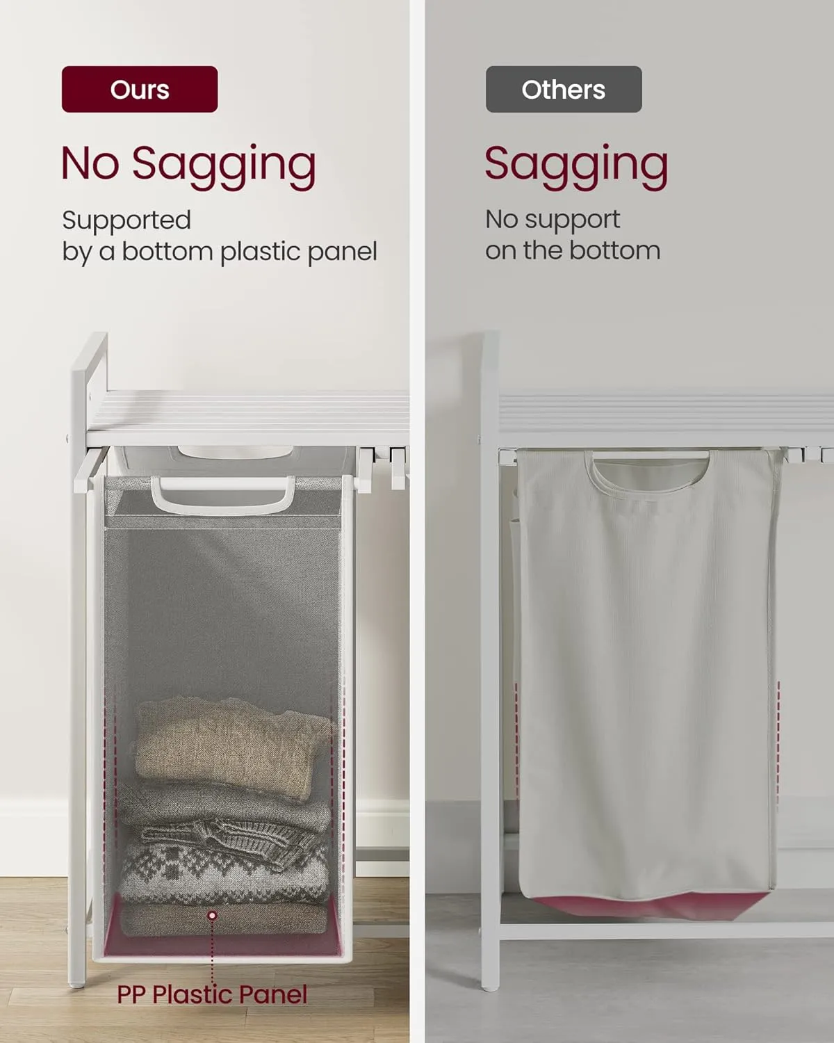 VASAGLE Laundry Hamper with Shelf and Pull-Out Bags 2 x 46L White