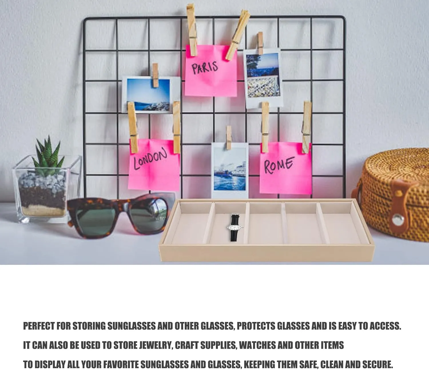 Velvet Glasses Box Tray, Stackable Glasses Display Tray Jewelry Organizer Trays for Glasses and Watch Holder Organizer Tray (Beige)