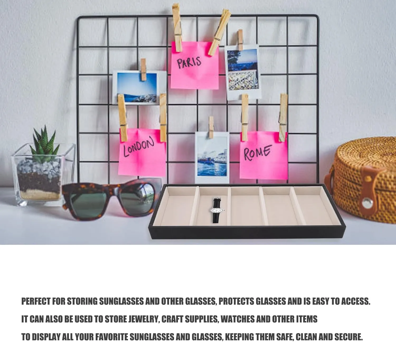Velvet Glasses Box Tray, Stackable Glasses Display Tray Jewelry Organizer Trays for Glasses and Watch Holder Organizer Tray (Black)