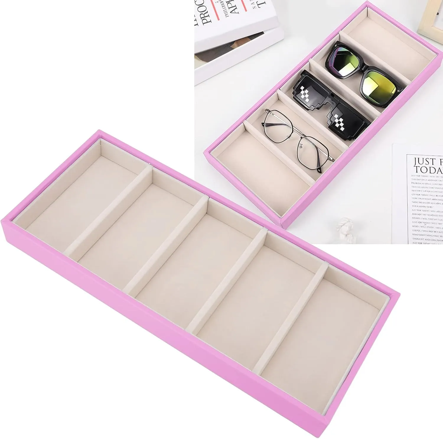 Velvet Glasses Box Tray, Stackable Glasses Display Tray Jewelry Organizer Trays for Glasses and Watch Holder Organizer Tray (redness)