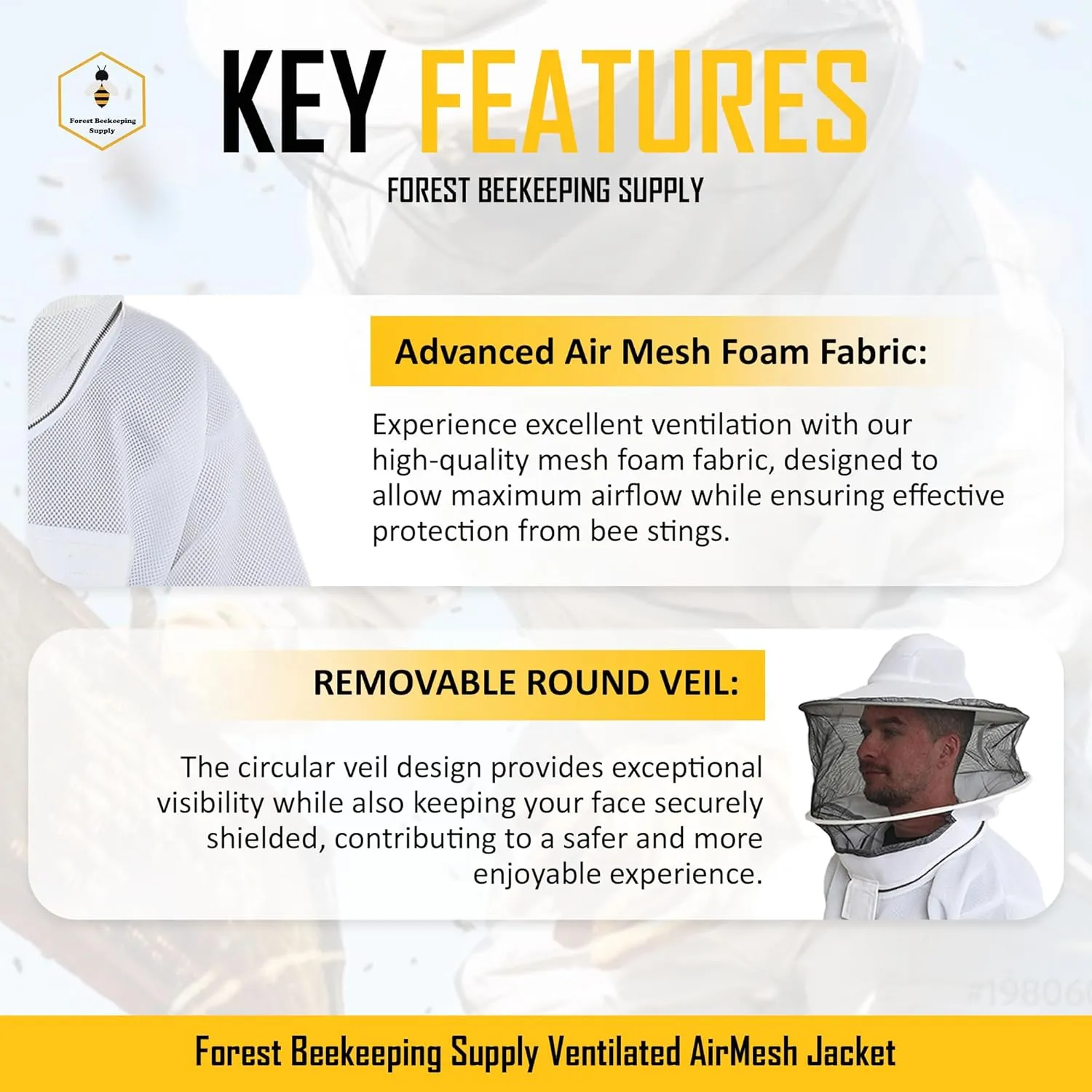Ventilated Beekeeping Jacket with Round Veil, Heavy-Duty YKK Brass Zippers, Lightweight Breathable Airmesh Fabric, Comfortable Protective Bee Safety Gear (XL)
