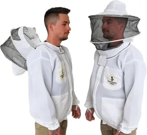 Ventilated Beekeeping Jacket with Round Veil, Heavy-Duty YKK Brass Zippers, Lightweight Breathable Airmesh Fabric, Comfortable Protective Bee Safety Gear (XL)