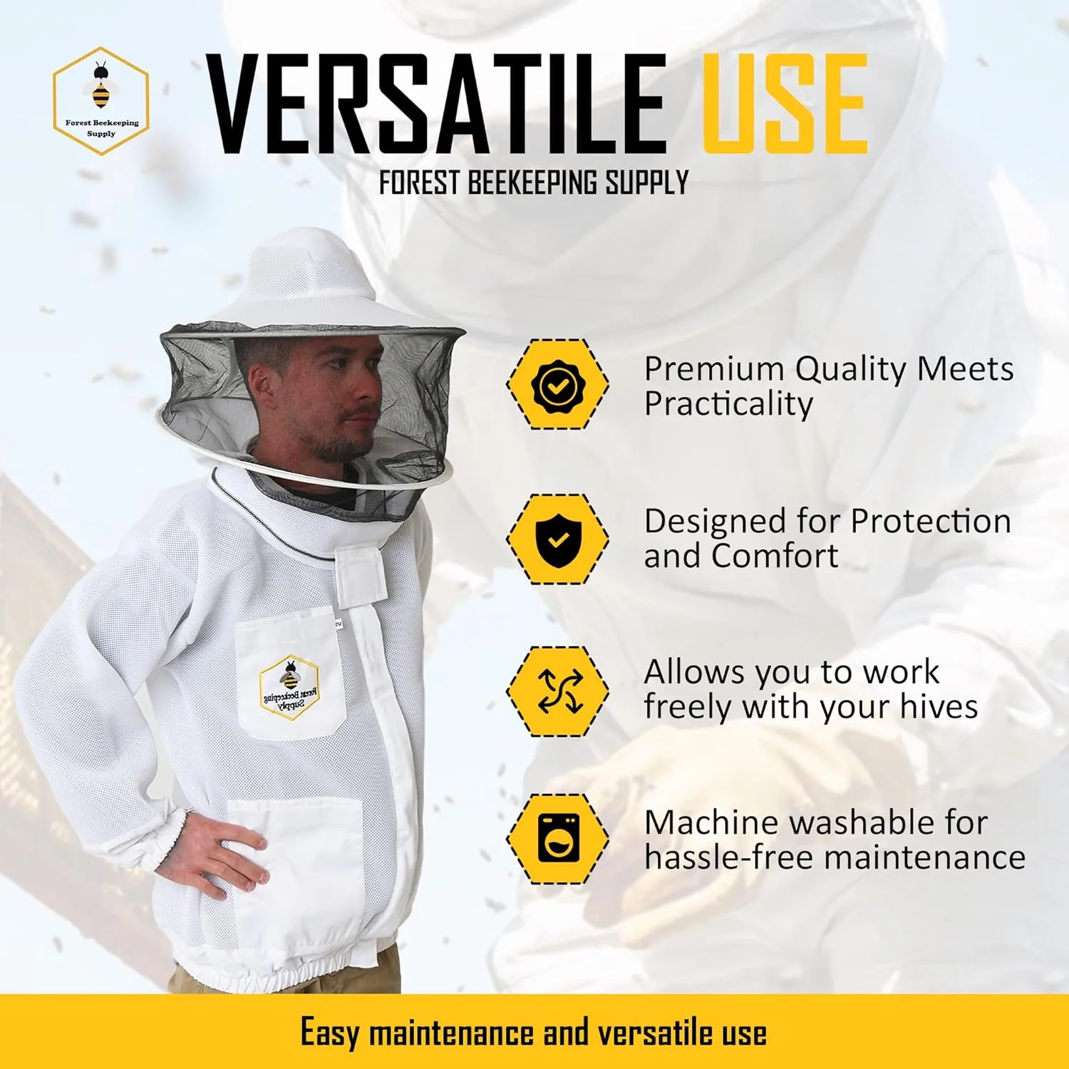 Ventilated Beekeeping Jacket with Round Veil, Heavy-Duty YKK Brass Zippers, Lightweight Breathable Airmesh Fabric, Comfortable Protective Bee Safety Gear (XL)