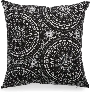 Vera Bradley Women's Cotton Decorative Throw Pillow Cover With Hypoallergenic Insert, Black Bandana Medallion, One Size